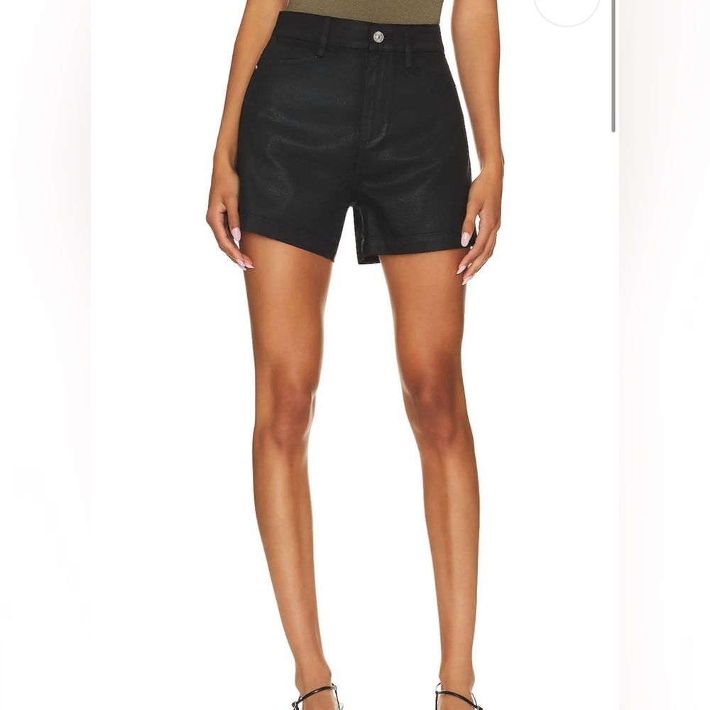 PAIGE Dani short w/ novelty coin pocket Black Coated denim High Waist Shorts 34